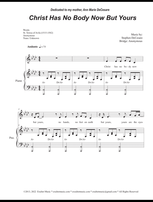 Christ Has No Body Now But Yours (Vocal solo) - Stephen DeCesare (Piano Vocal)