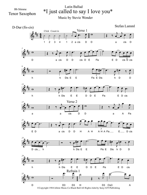 I Just Called To Say I Love You (Arr. Stefan Lamml) - Stevie Wonder (Instrumental Solo)