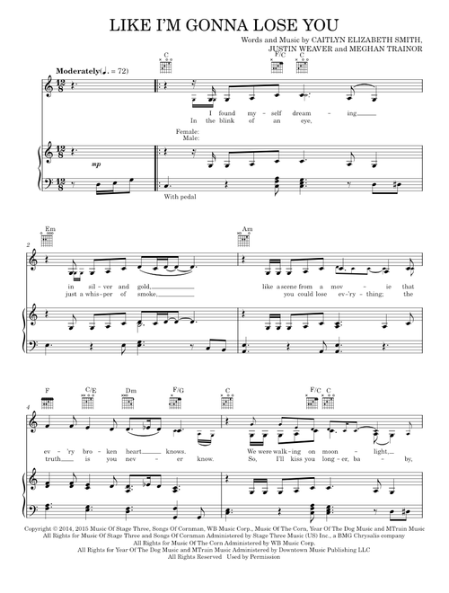 Like i'm gonna lose you - Meghan Trainor (Piano-Vocal-Guitar)