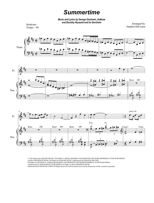 Summertime (Arr. Stephen DeCesare) - Ira Gershwin, DuBose Heyward, Dorothy Heyward (Instrumental Duet and Piano)