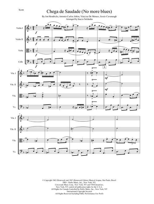 Chega De Saudade (no More Blues) (Arr. Inacio Saldanha) - Antonio Carlos Jobim (String Quartet)