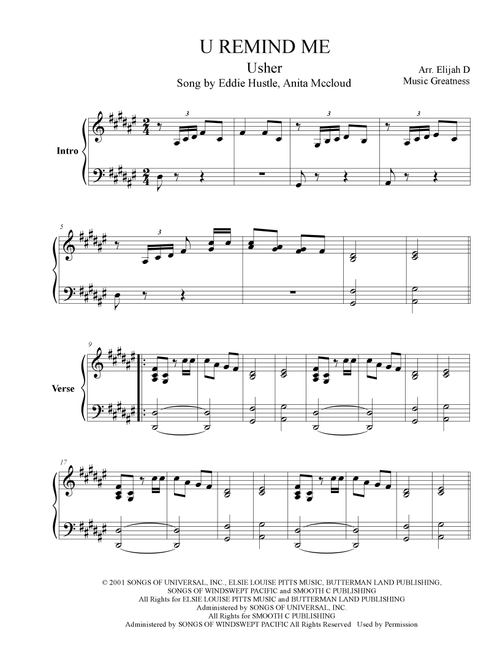 U Remind Me (Arr. Music Greatness) - Usher (Piano Solo)