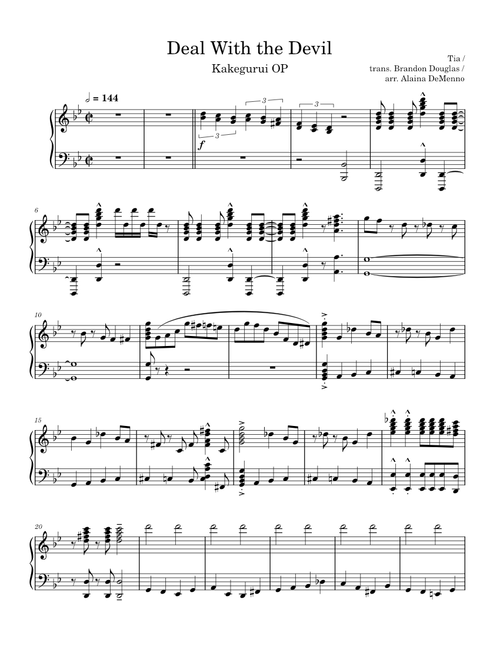 Deal With The Devil – Tia [Piano Accompaniment] Kakegurui OP