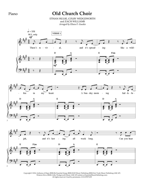 Old Church Choir (Arr. Arr. by Eliseu F. Guedes) - Cody Wedgeworth, Zach Williams, Ethan Hulse (Piano-Vocal-Guitar (Piano Accompaniment))