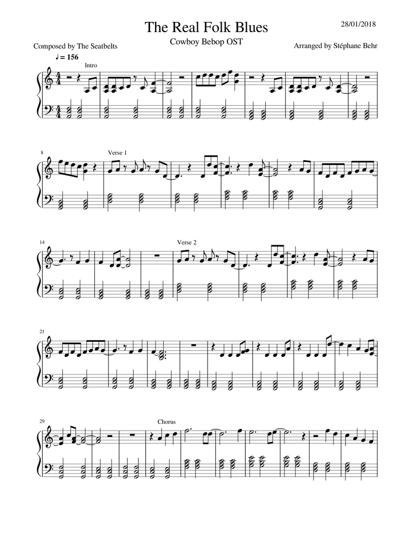 The Real Folk Blues - Cowboy Bebop Ending Theme Sheet Music for