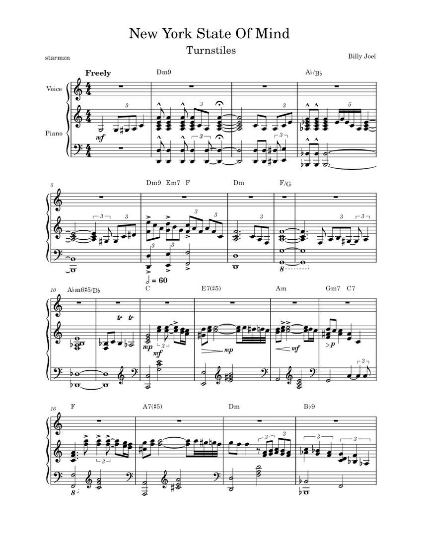 New york state of mind – Billy Joel Sheet Music with Chords