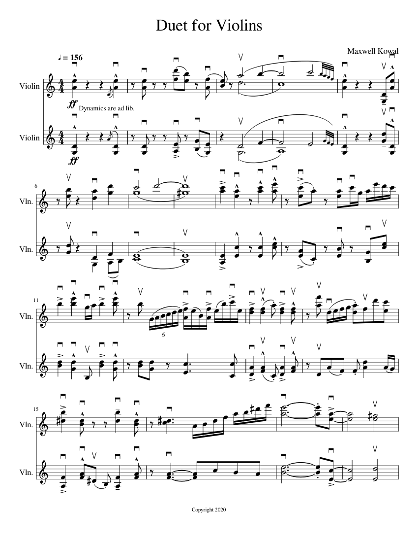 Duet for Violins 1 Sheet music for Violin (String Duet) | Musescore.com