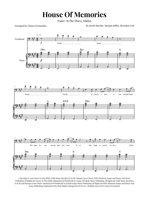 House Of Memories (Arr. Glauco Fernandes) - Madax (Trombone and Piano)