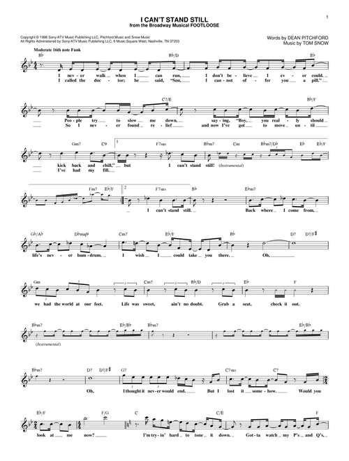 I Can't Stand Still - Dean Pitchford (Lead Sheet - Fake Book)