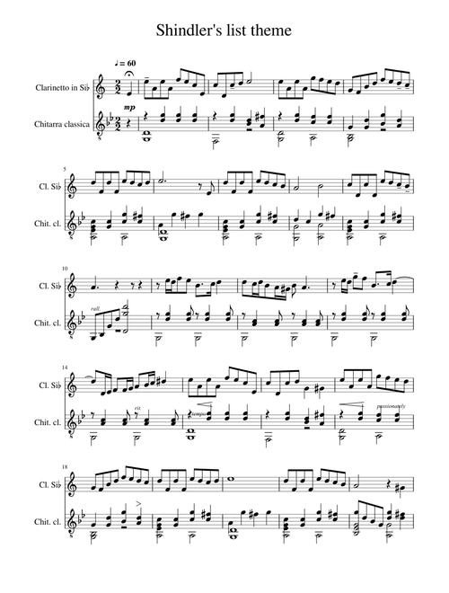 Schindler s list theme clarinetto chitarra