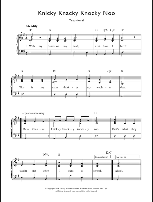 Knicky Knacky Knocky Noo - Traditional Nursery Rhyme (Piano Vocal)
