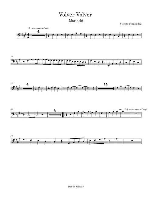 Volver, Volver – Vicente Fernández Volver Volver (For Cello only)