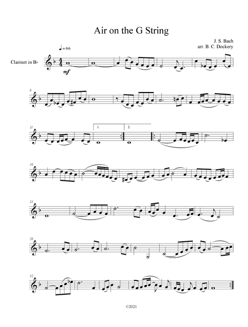 Air on the G String (Clarinet Solo) (Arr. B. C. Dockery) - J S Bach (Clarinet Solo)