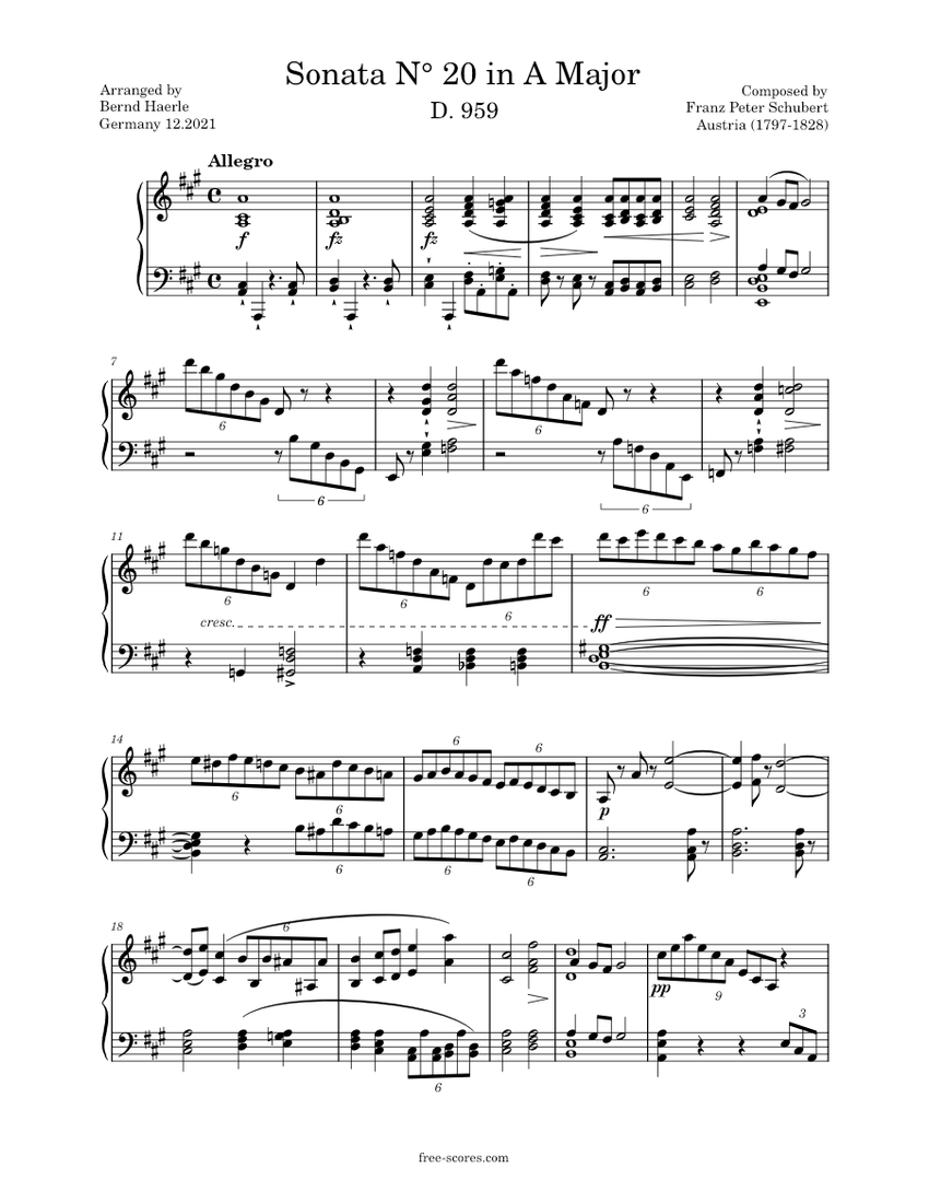 Sonata in A-Major (D 959) - Franz Peter Schubert Sheet Music for Piano ...