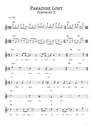 Paradise Lost - Piano Solo (Symphony X) Sheet Music for Piano
