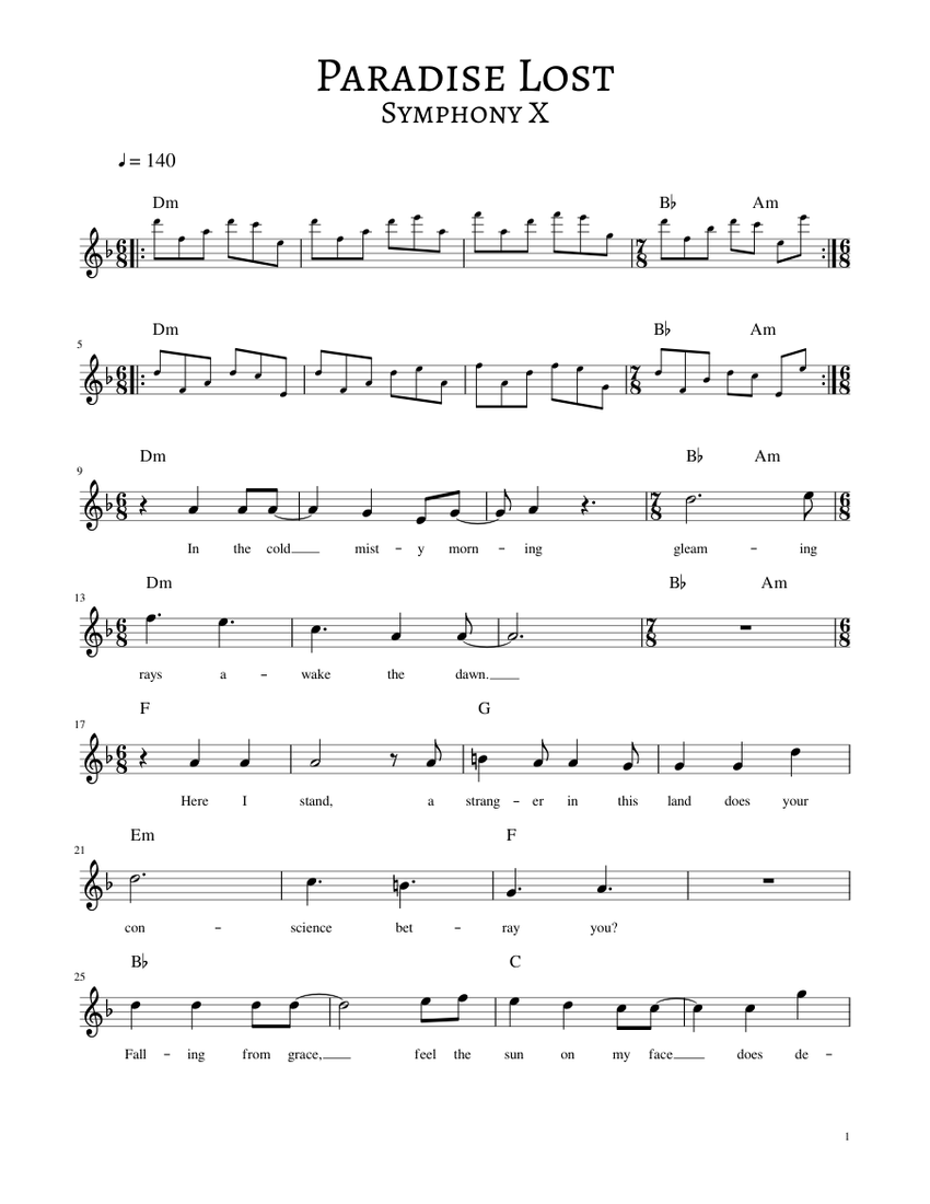 Paradise lost – Symphony X Sheet Music with Chords for Piano (Solo