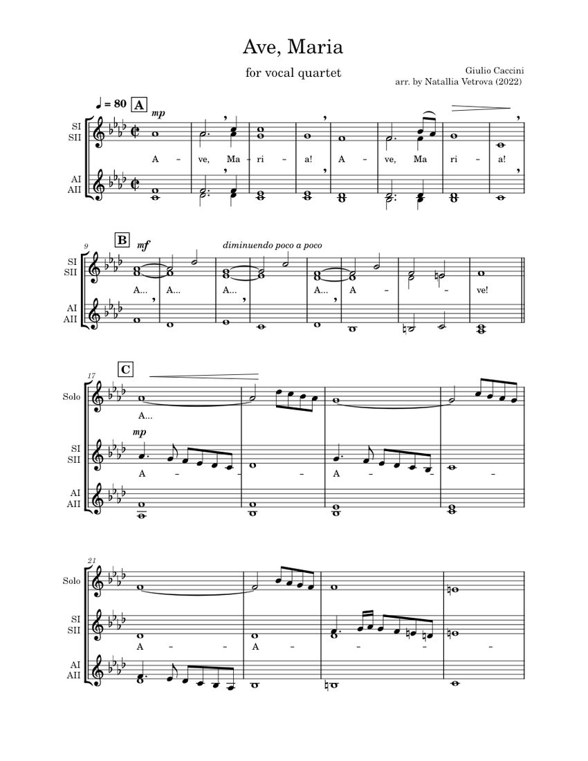 Ave Maria – Giulio Caccini (a capella for vocal ensemble) Sheet music ...