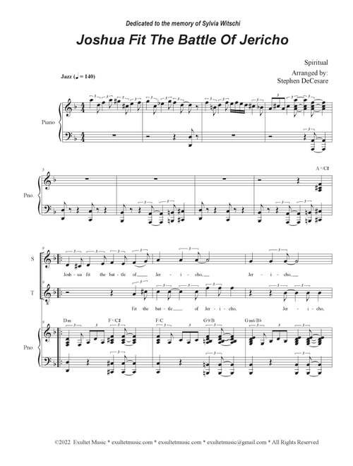 Joshua Fit The Battle of Jericho (Duet for Soprano and Tenor solo) (Arr. Stephen DeCesare) - Mahalia Jackson (Voice Duet and Piano)