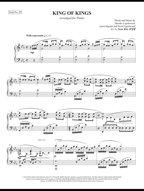King Of Kings (Arr. Sean Kim) - Hillsong Worship (Piano Solo)