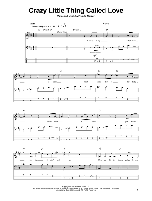 Crazy Little Thing Called Love - Queen (Bass Tab)
