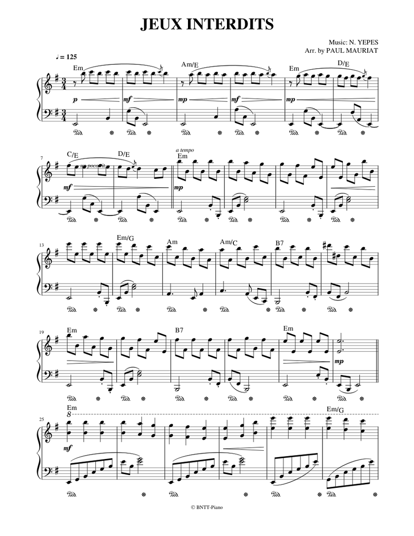 JEUX INTERDITS Sheet music for Piano (Solo)