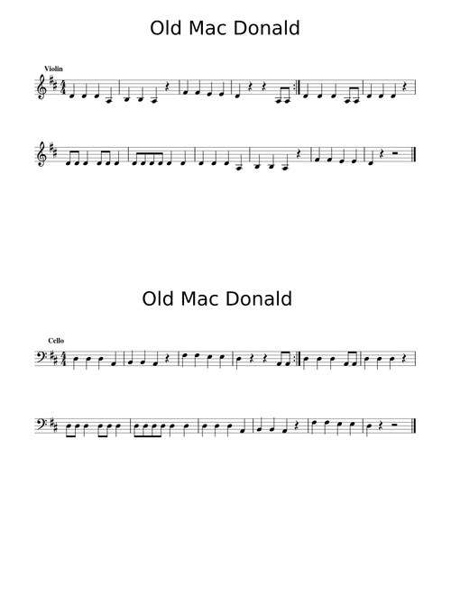 Old Mac Donald (violin and cello)