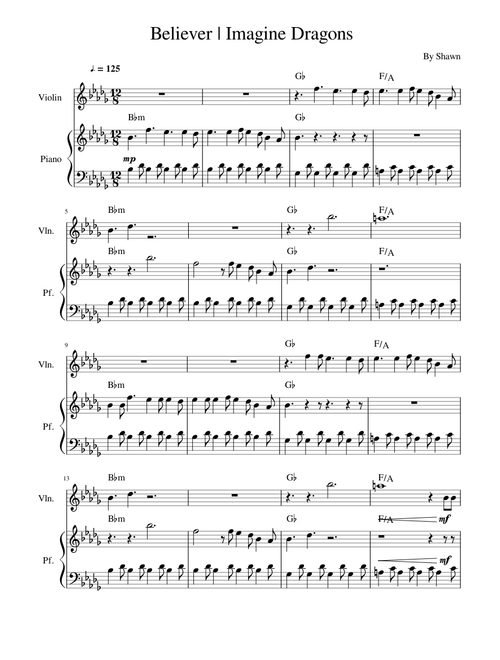 Believer Imagine Dragons violinandpianoduet