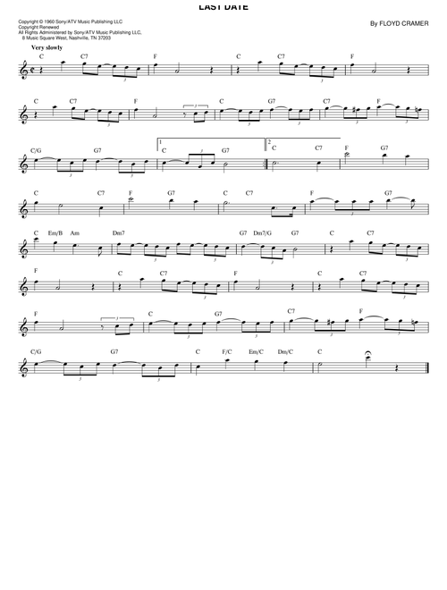 Last Date - Floyd Cramer (Lead Sheet - Fake Book)
