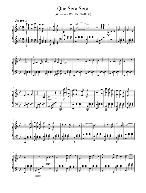 Que Sera, Sera (Whatever Will Be, Will Be) Piano solo