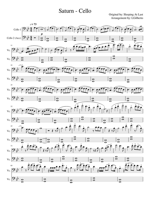 Saturn - Sleeping At Last - Cello (With Acc.)
