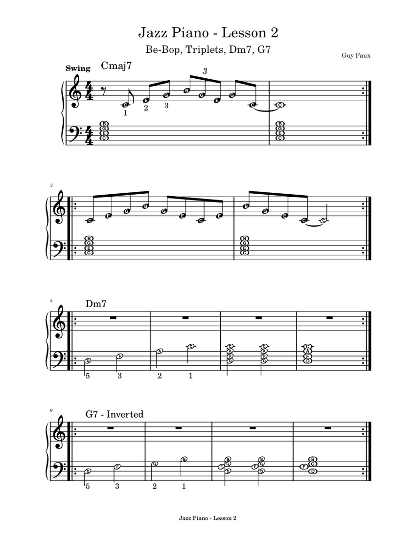 Jazz Piano - Lesson 2 Sheet Music with Chords for Piano (Solo) easy ...