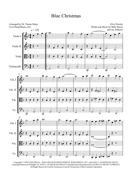 Blue Christmas (Arr. Dr. Tianna Harjo) - Elvis Presley (String Quartet)