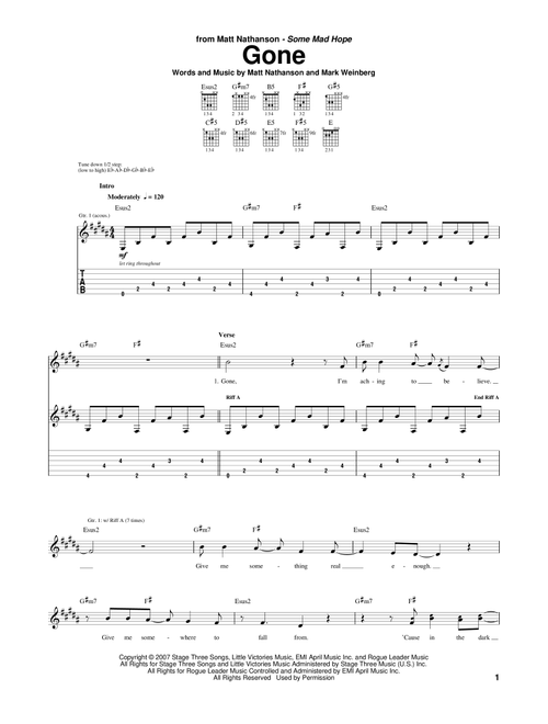 Gone - Matt Nathanson (Guitar Tab)
