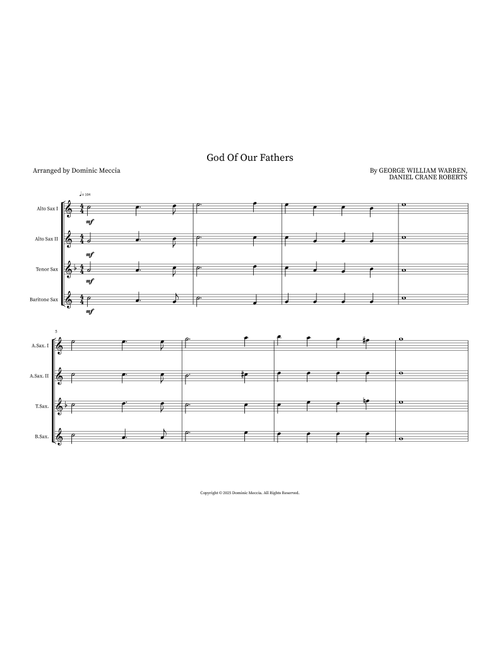 God Of Our Fathers (Arr. Dominic Meccia) - George William Warren (Small Ensemble)