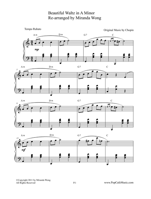 Beautiful Waltz in A Minor Op.19 by Chopin (Arr. Miranda Wong) (Piano Solo)