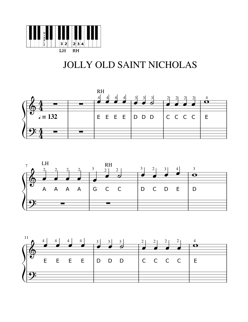 Jolly Old Saint Nicholas PART 1 HIGH Sheet Music for Piano (Piano Duo ...