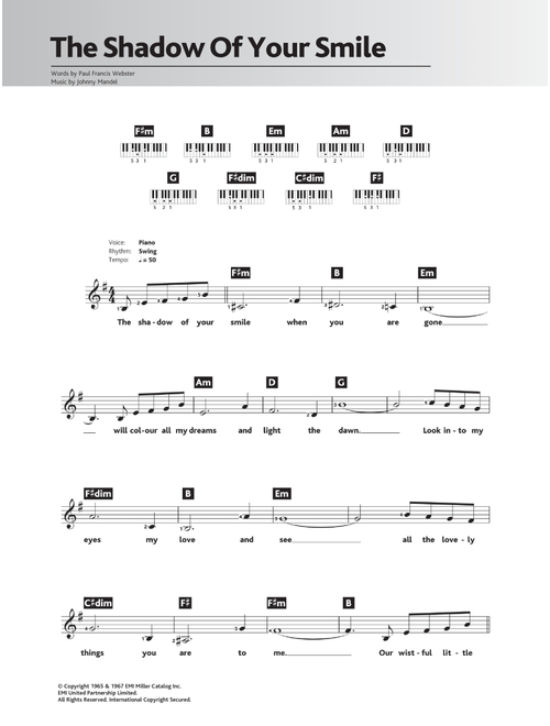The Shadow Of Your Smile - Tony Bennett (Piano Chords-Lyrics)