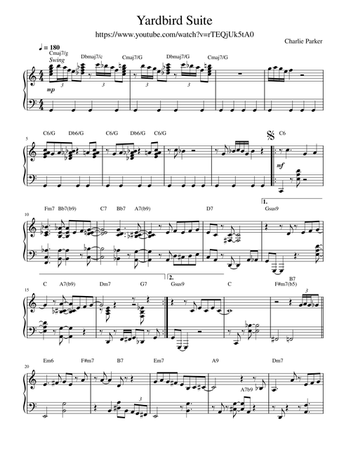 Yardbird suite – Charlie Parker - Piano