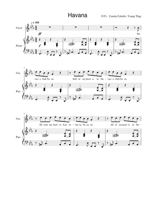Havana (Arr. Camila Cabello) - Camila Cabello feat Young Thug (Piano Vocal)