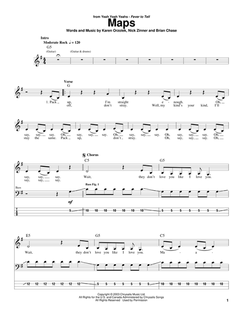 Maps - Yeah Yeah Yeahs (Bass Tab)
