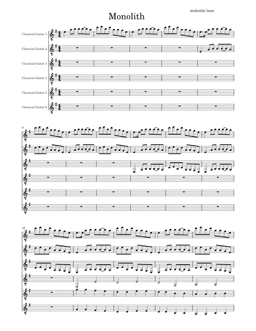 Monolith Notes Report Monolith Sheet Music for Guitar (Mixed Ensemble) | MuseScore.com