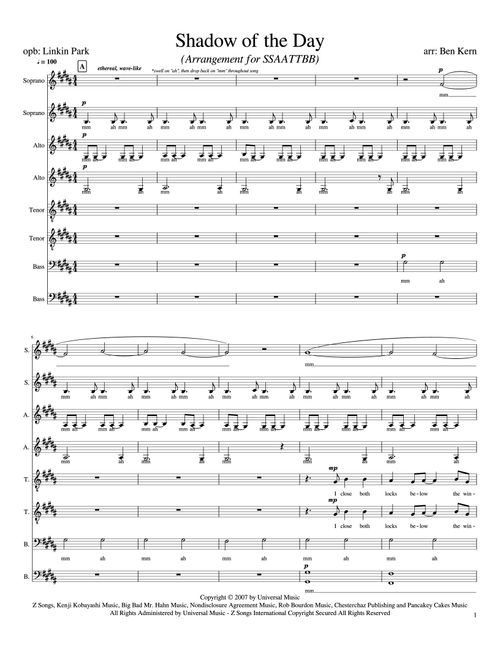 Shadow Of The Day (Arr. Ben Kern) - Linkin Park (Choral, Mixed Choir)