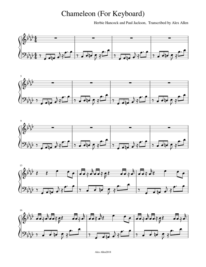 Chameleon - Herbie Hancock Sheet Music with Chords for Piano (Solo