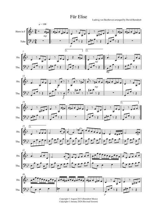 Fur elise for Horn and Tuba Duet (Arr. David Burndrett) - Ludwig van Beethoven (Instrumental Duet)