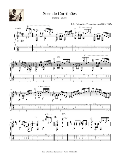 Sons de Carrilhões - João Guimarães (Pernambuco) - (1883-1947) Tablature