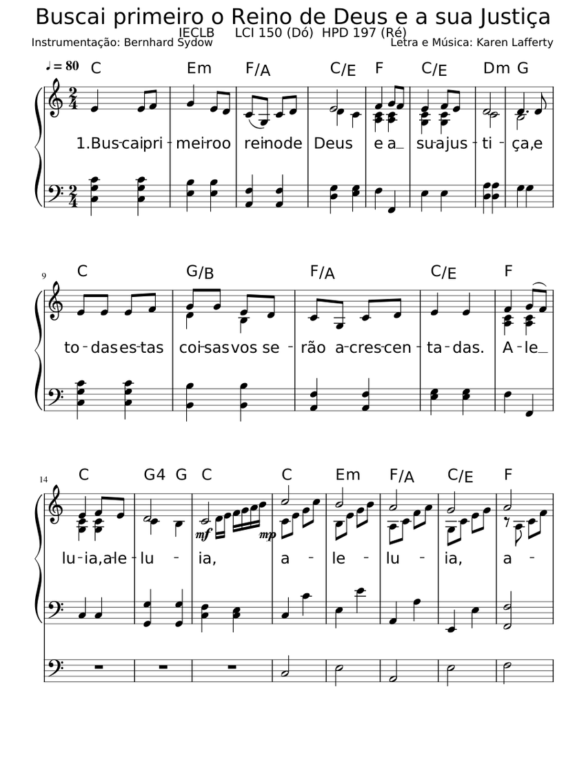 Buscai primeiro o Reino de Deus e a sua Justiça Sheet music for Piano ...
