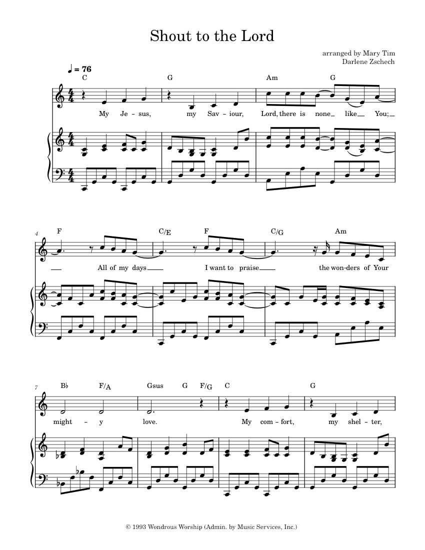 Shout to the Lord – Darlene Zschech Sheet Music for Piano