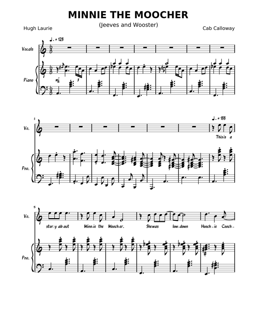Minnie the Moocher Jeeves and Wooster Sheet music for Piano Piano Voice Musescore