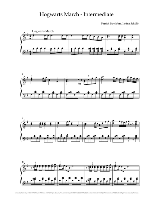 Hogwarts' March (Arr. Janina Schülin) - Patrick Doyle (Easy Piano)