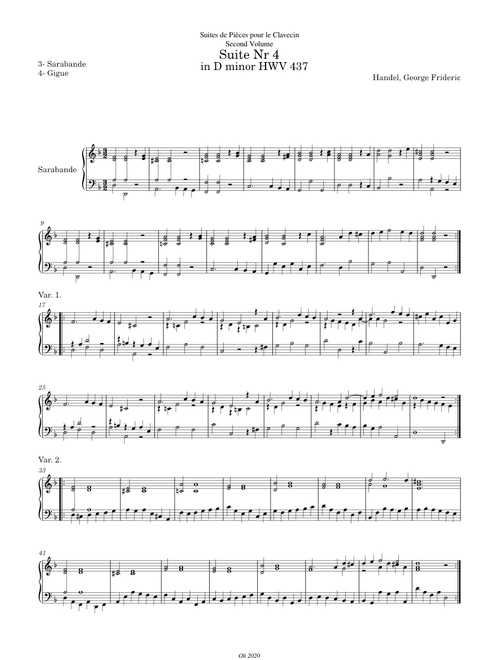 Handel, George Frideric, Suite in D minor - HWV 437, 3-4-Sarabande-Gigue